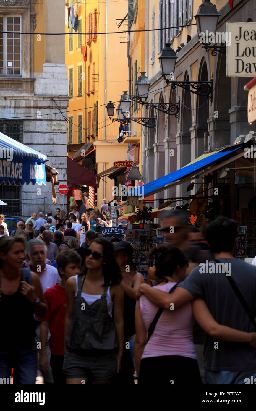 Lively street scene in the old city of Nice Stock Photo