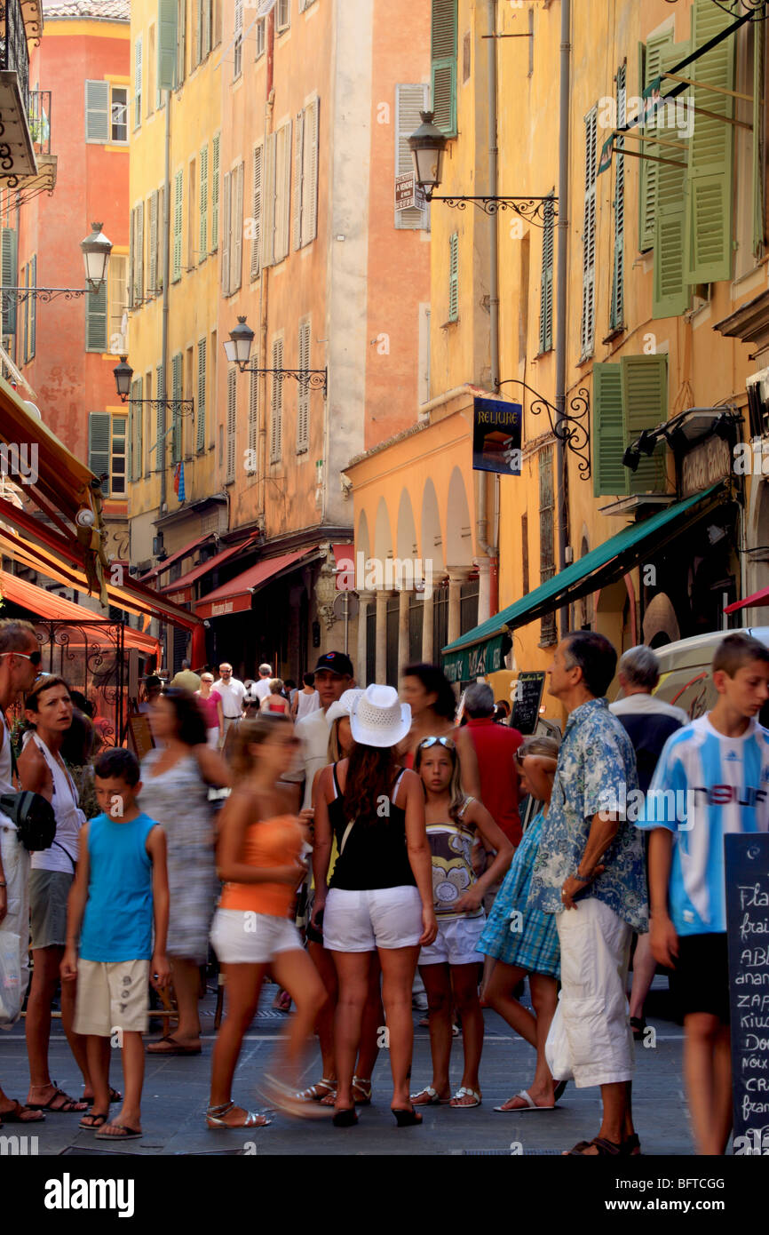 Lively street scene in the old town of Nice Stock Photo
