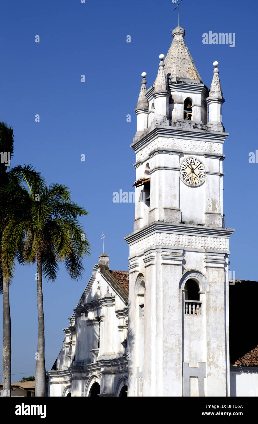 Church Of San Anastasio With Palm Trees In Los Santos Panama Stock Photo