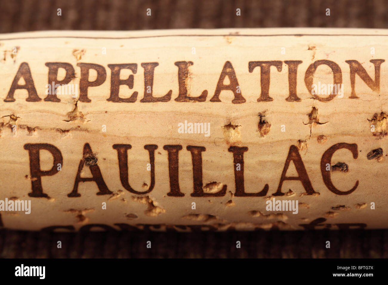 Appellation Pauillac wine cork stopper Stock Photo