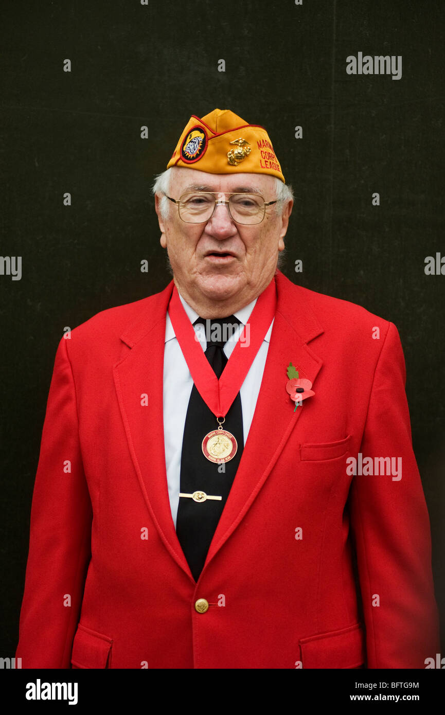 an ex US American marine, a second world war veteran in London on Remembrance Sunday. Stock Photo