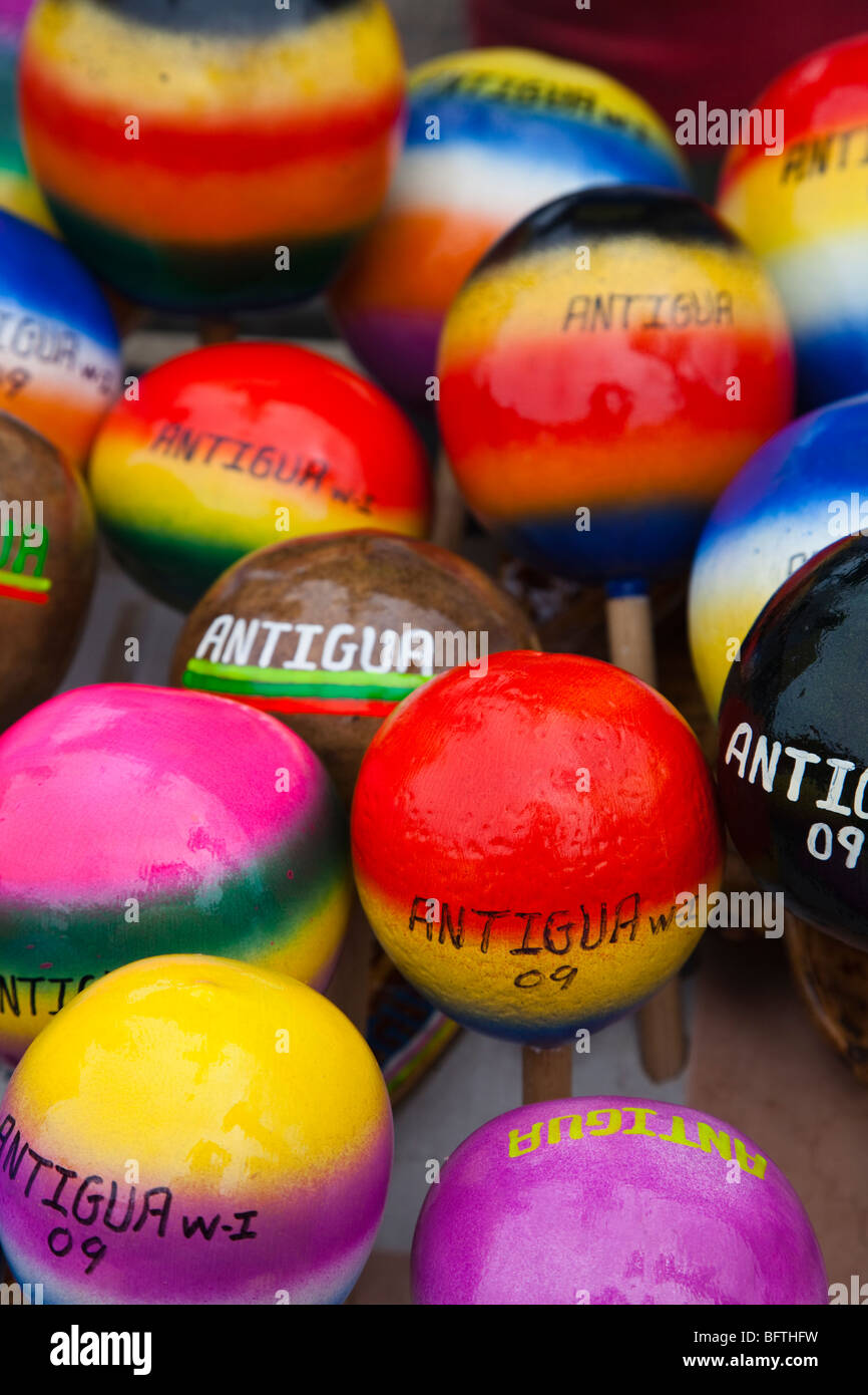 Multi coloured maracas, souvenirs from Antigua and Barbuda Stock Photo