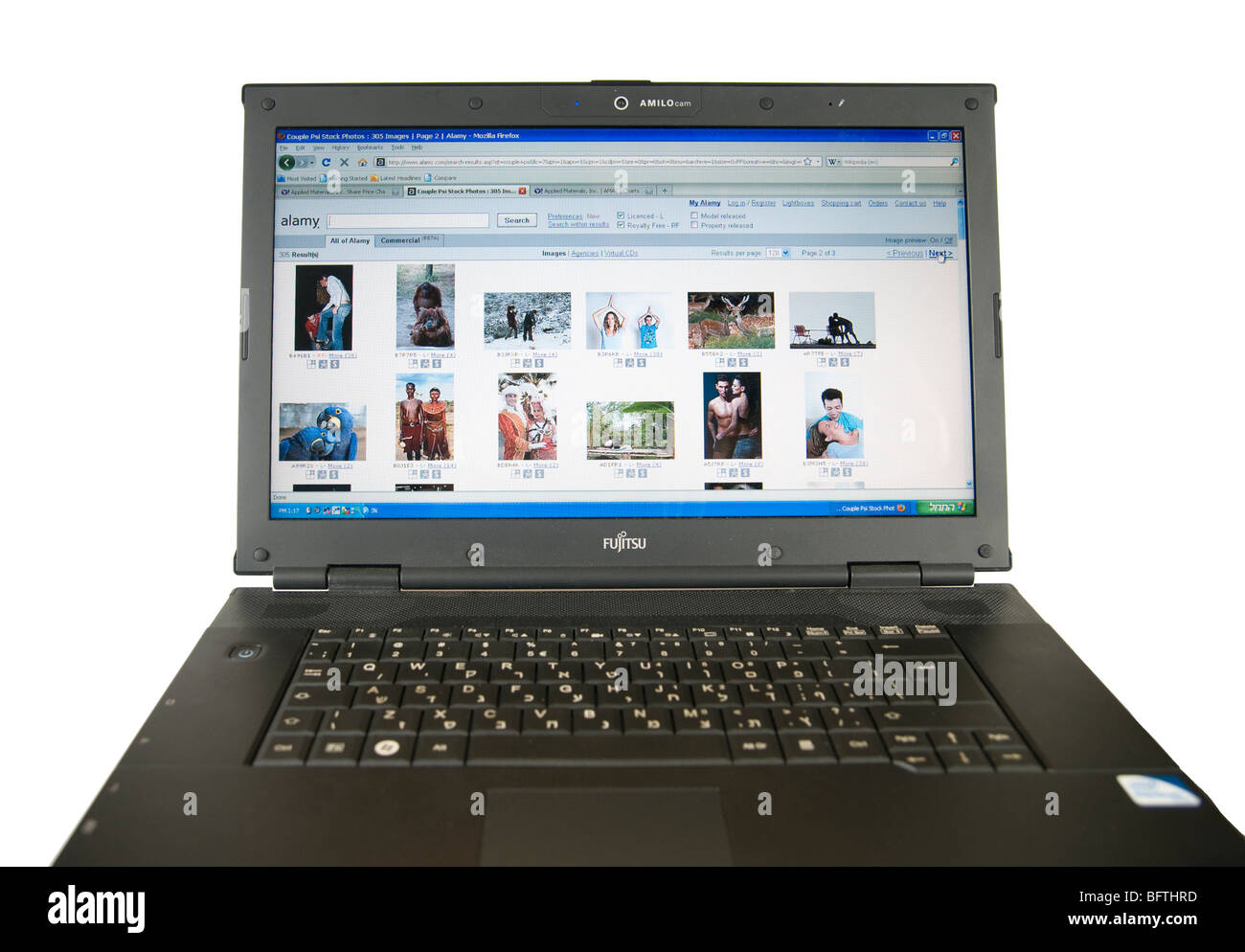 Cutout of a laptop computer screen showing Alamy search results on