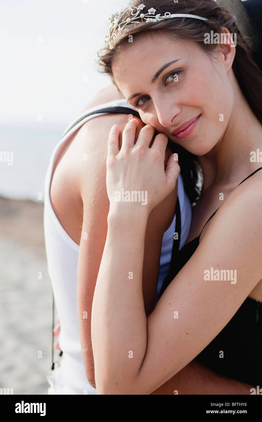 couple embracing on the beach Stock Photo