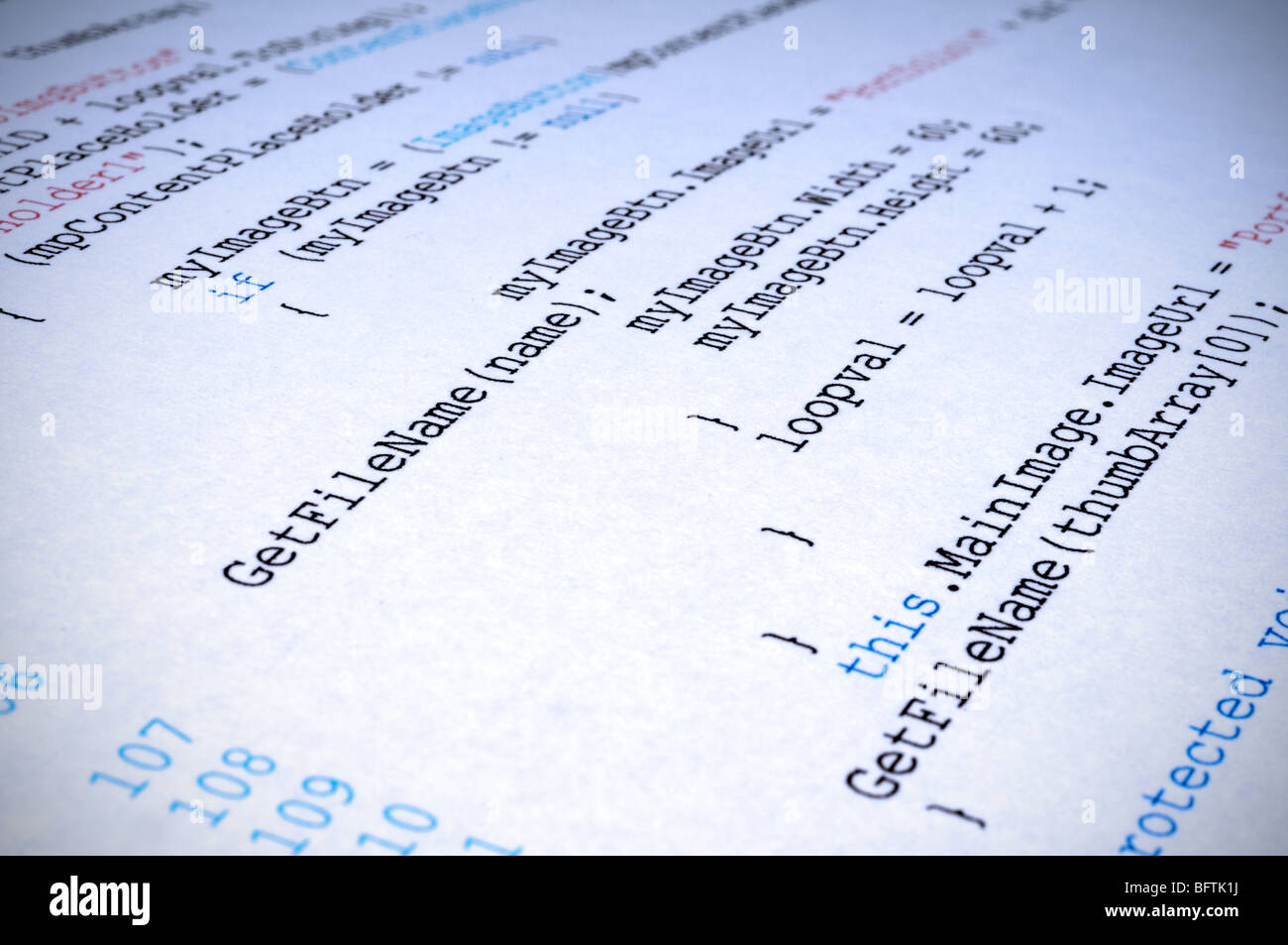 A printout of C# computer programming code language Stock Photo