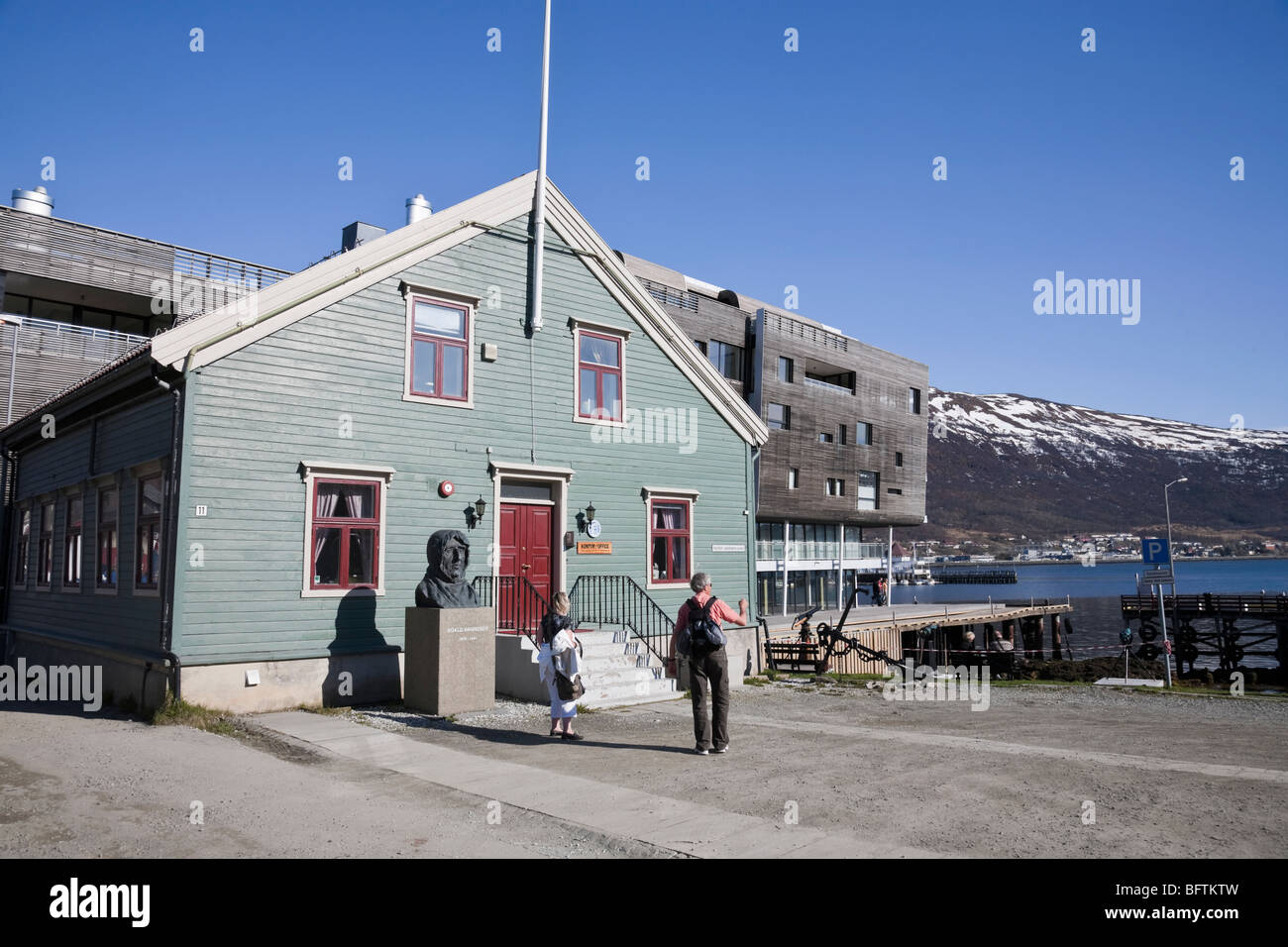 Polar Museum In Tromso Norway With A Statue Of Roald Amundsen Outside 