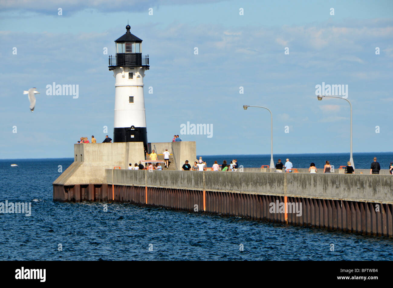 Lighthouse in harbor of Downtown Duluth Minnesota Stock Photo