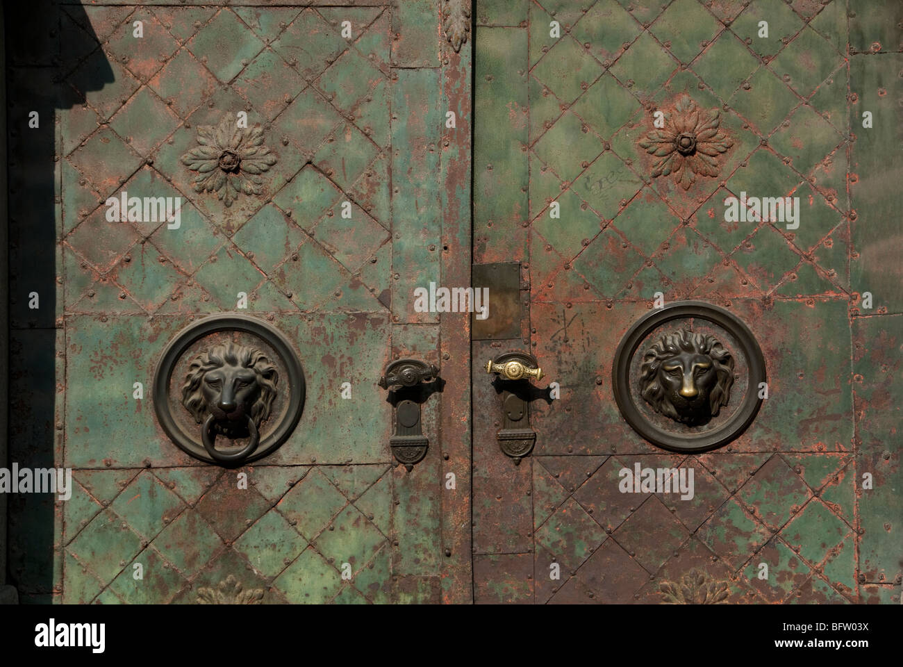 Metal clad doors in Ljubljana, Slovenia Stock Photo