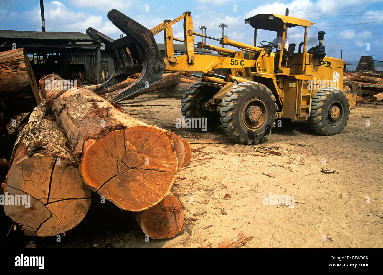Timber Mill and Log Carrier, Paragominas, Para, Brazil, South America . Stock Photo