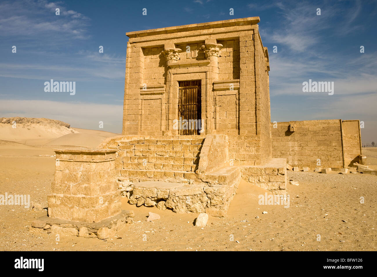 One of the mausolea at the cult centre of Tuna  el Gebel, ancient necropolis near Mallawi in Middle Egypt. Stock Photo