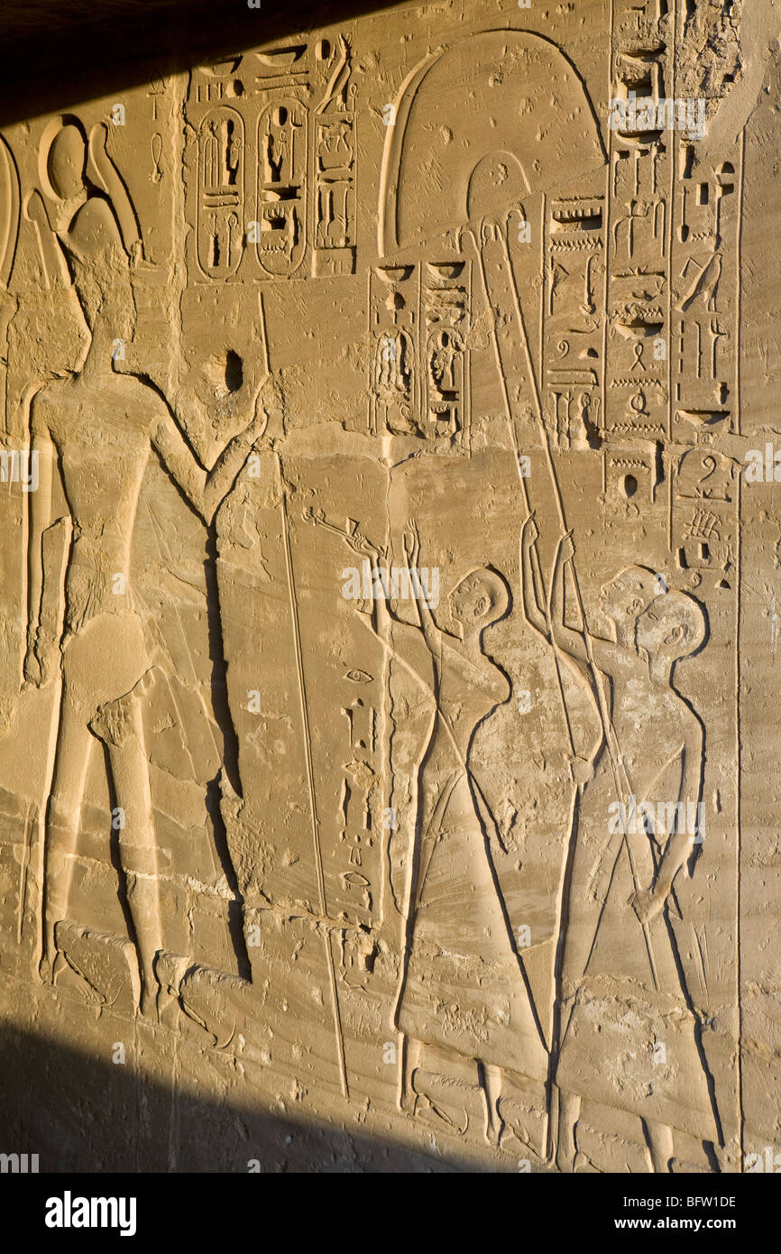 Close up of reliefs at Medinet Habu , Mortuary Temple of Ramesses III ...