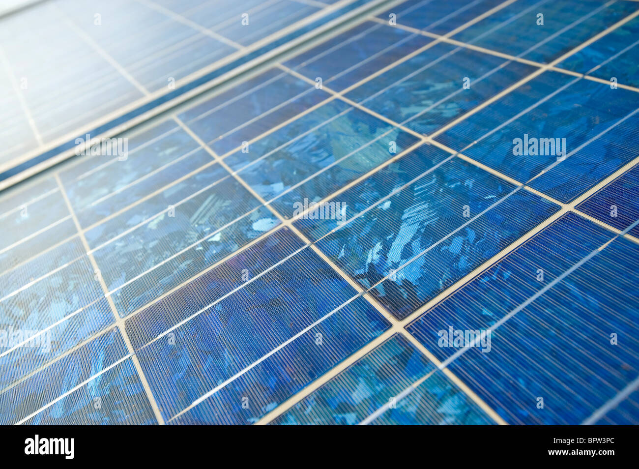 SOLAR electric panel power on a roof energy sun blue chip silizium silicon wafer silicium germany europe solar powered solar-pow Stock Photo
