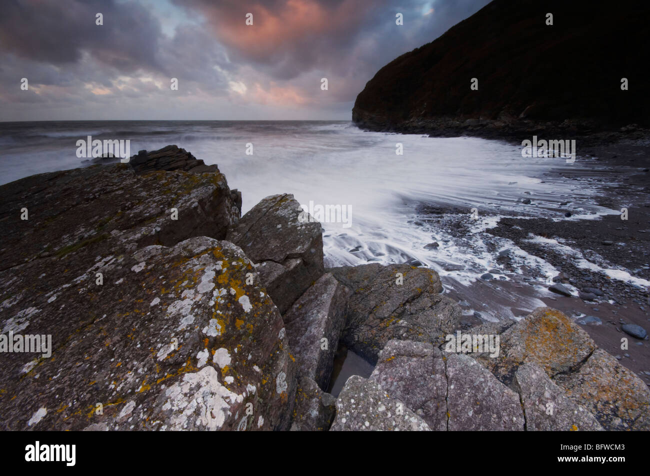 Stormy conditions over Lee Bay on the North Devon coast UK Stock Photo