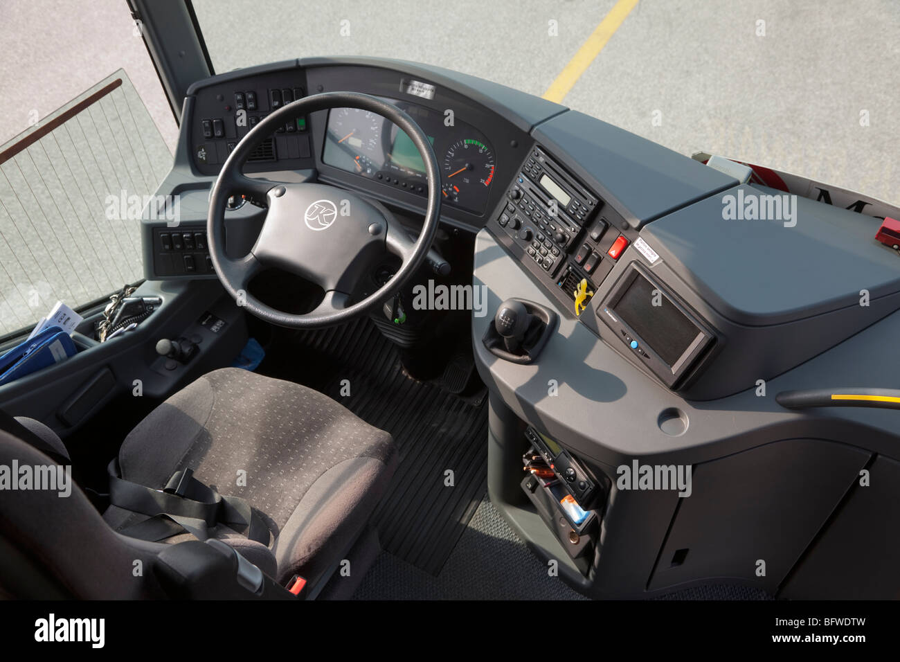 Drivers seat tour bus Stock Photo - Alamy