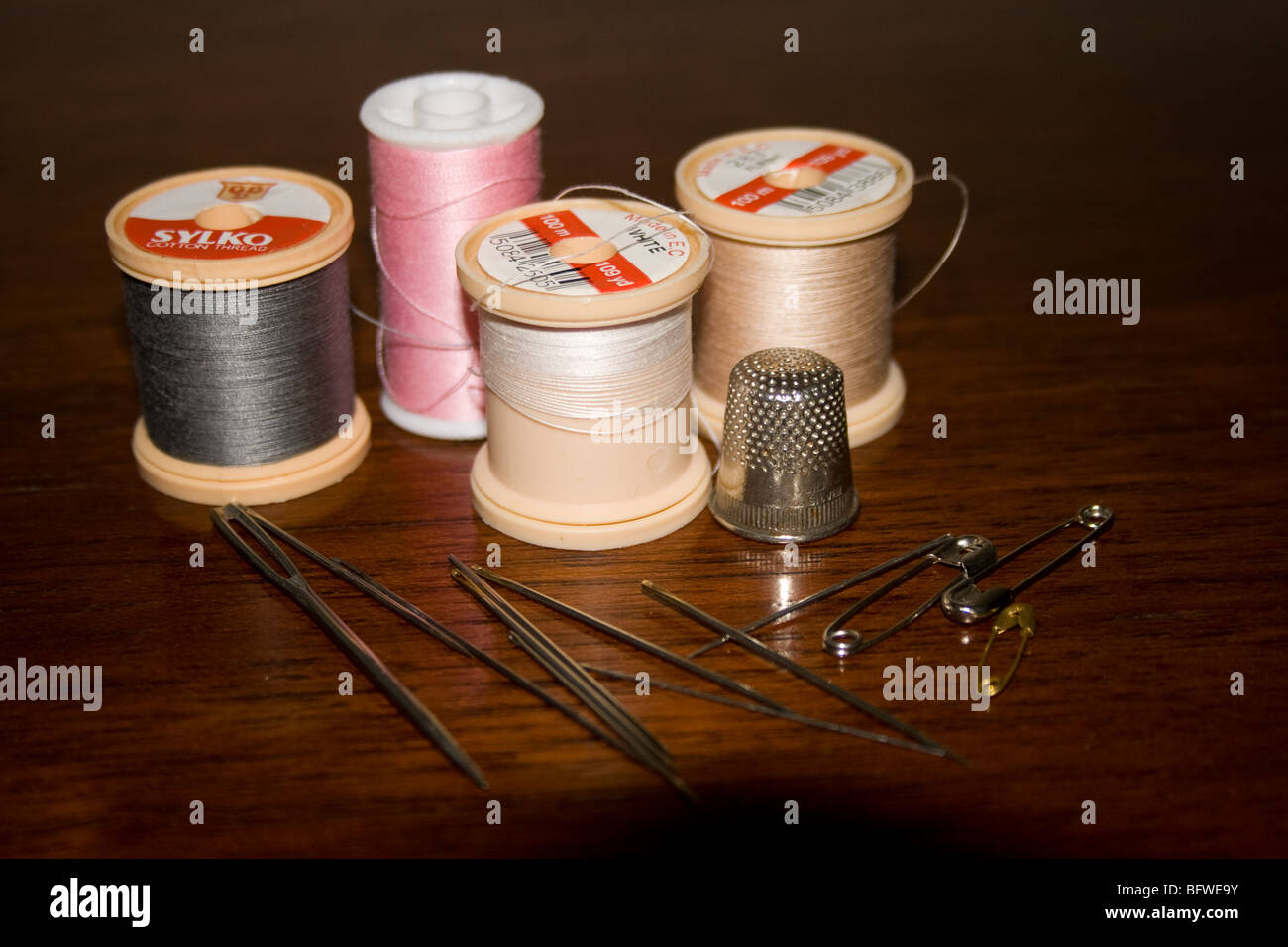 Sewing materials and implements Stock Photo Alamy