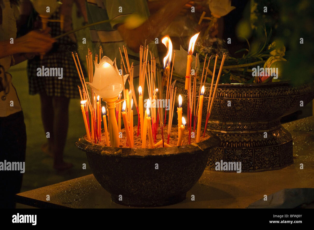 Asalha Puja Holiday, Buddha Day, Temple Wat Yan Nawa, Bangkok Thailand. Stock Photo