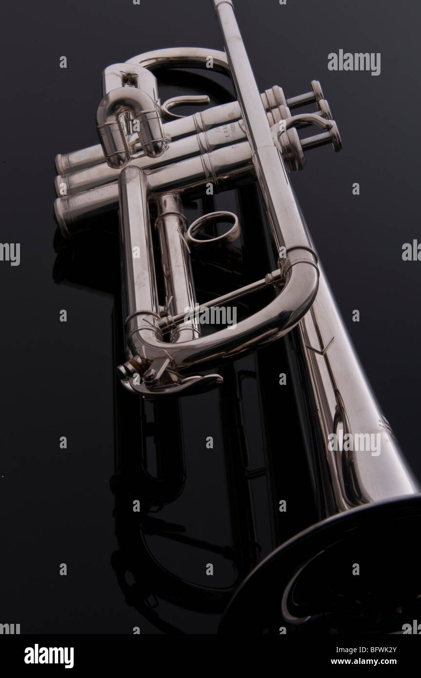 Trumpet on Black Background an notes Stock Photo Alamy