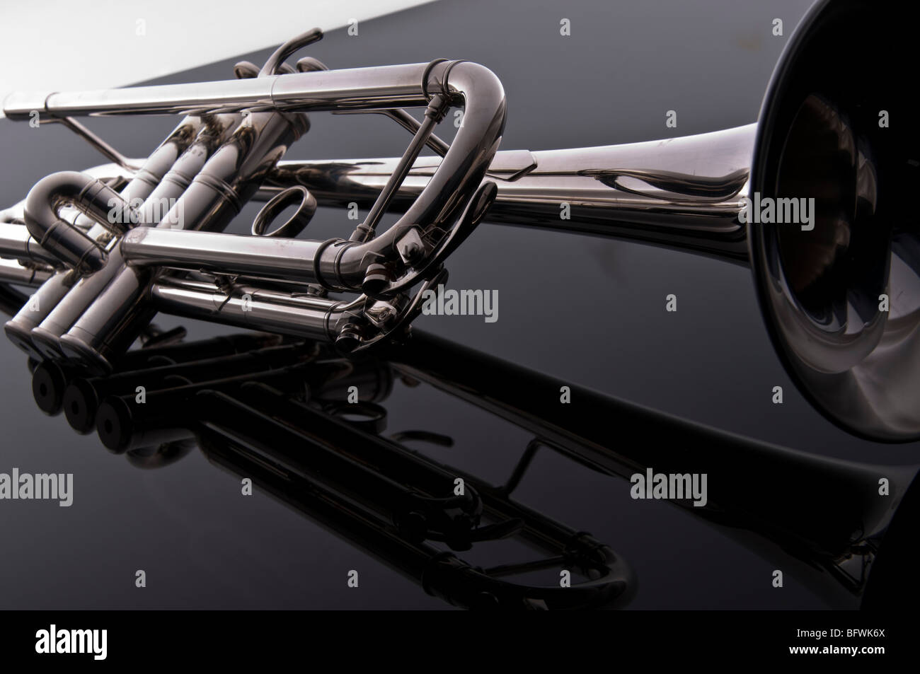 Trumpet on Black Background an notes Stock Photo Alamy