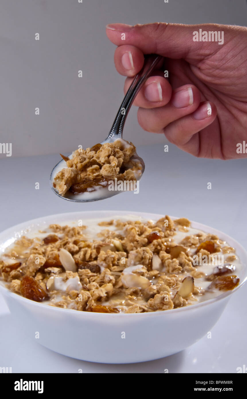 Bowl of Muesli with Milk Stock Photo Alamy