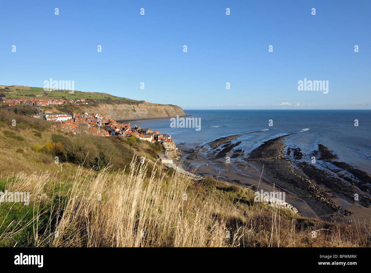 Rock Scars below Robin Hood's Bay, Yorkshire Coast, England Stock Photo