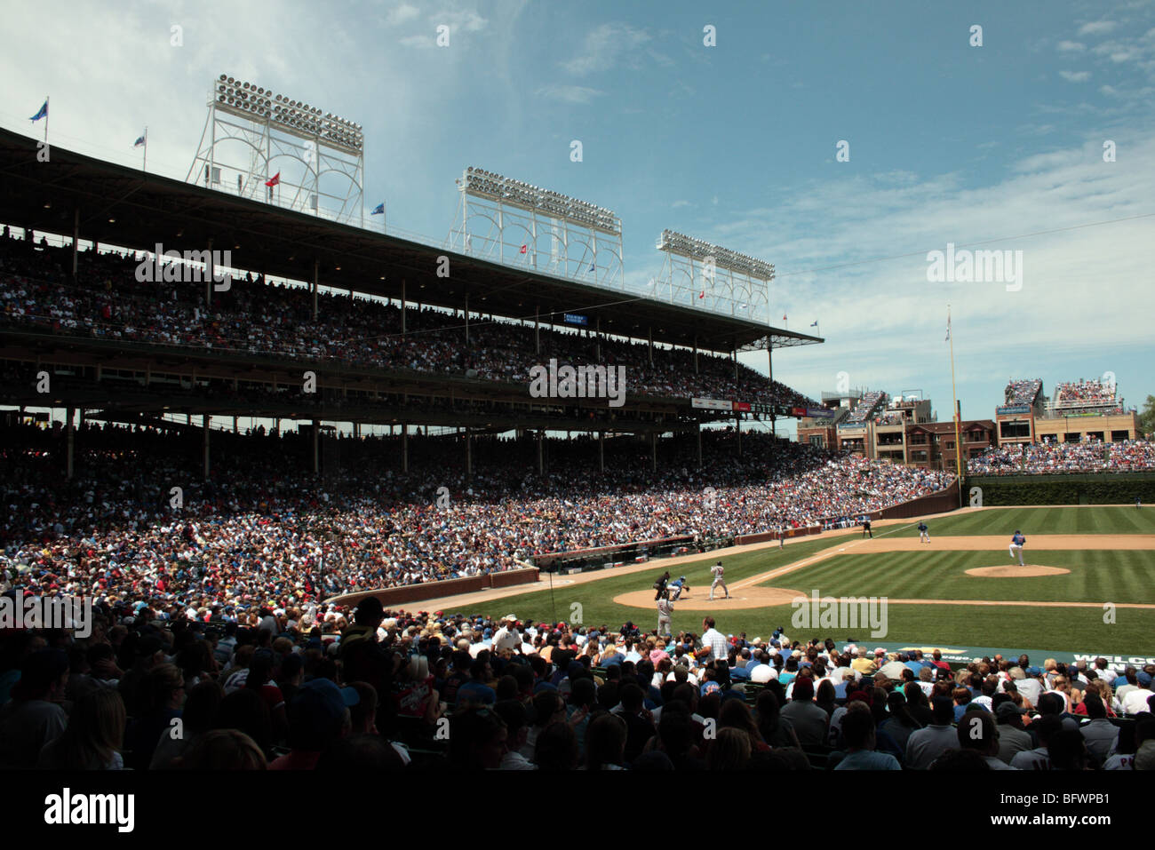 Baseball at Wrigley Field, Chicago, Illinois, USA. The Chicago Cubs pitching against the Saint Louis Cardinals Stock Photo
