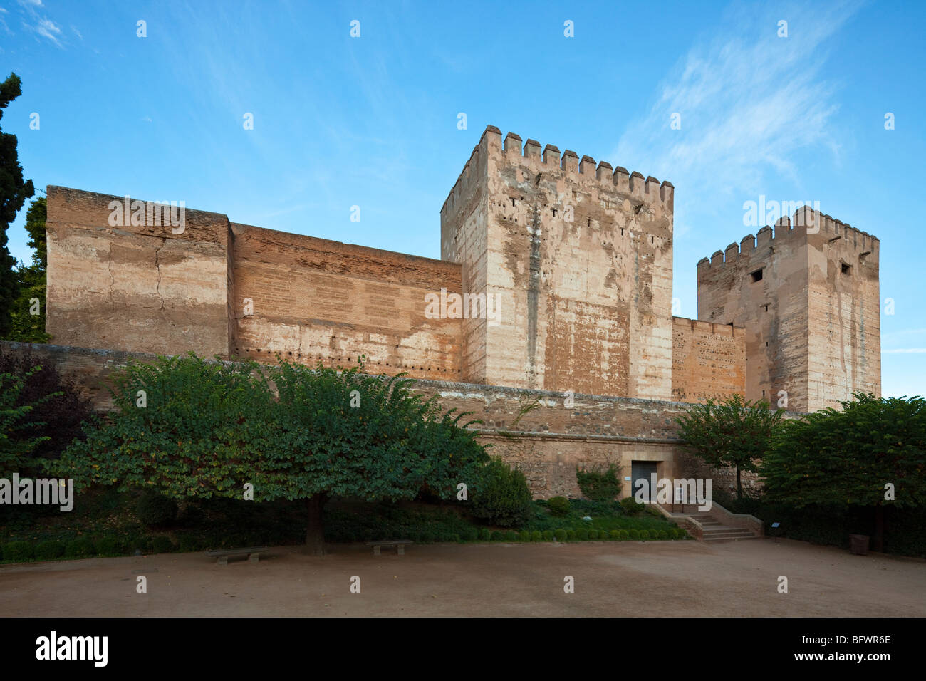 view of the Alcazaba adjacent to the Alhambra palace , Granada, Spain Stock Photo