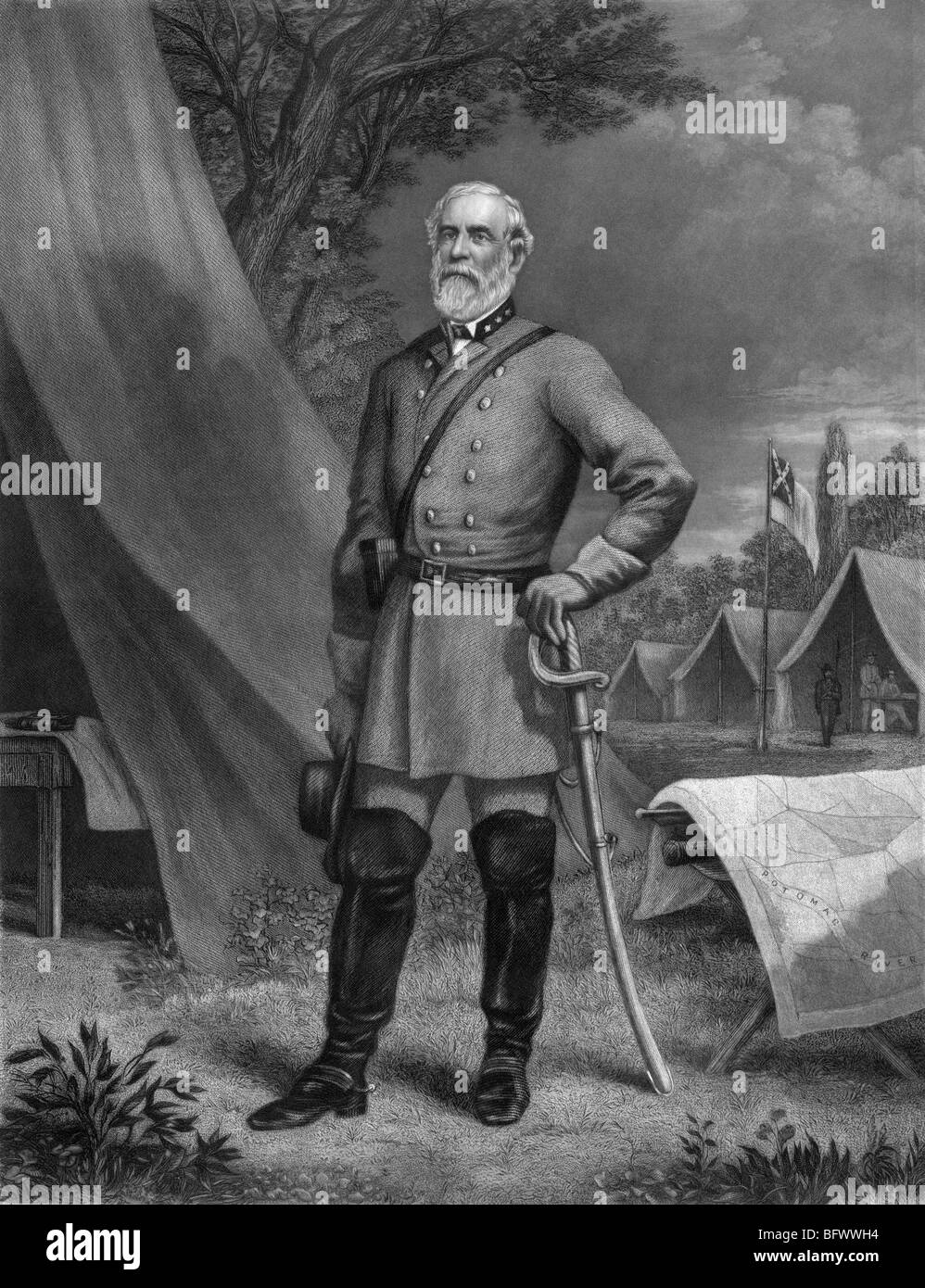 Portrait of General Robert E Lee (1807 - 1870) - commander of the Confederate Army of Northern Virginia in the US Civil War. Stock Photo