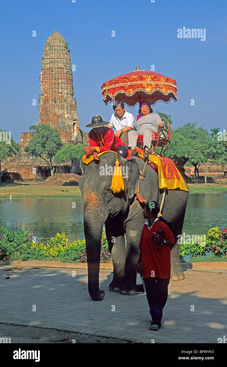 elephant ride through the ancient sights, Ayutthaya, Thailand