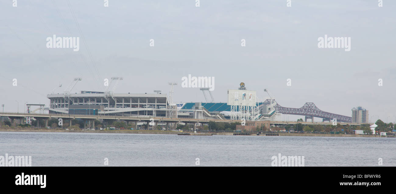 panoramic view across the St. John's River of the football stadium near downtown Jacksonville, FL, USA Stock Photo