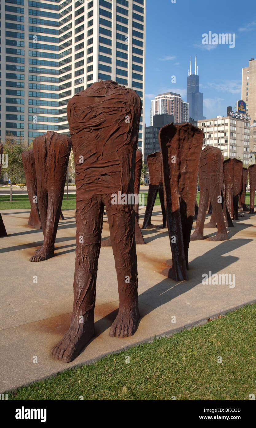 Agora public art sculpture in Grant Park Chicago with Sears Willis