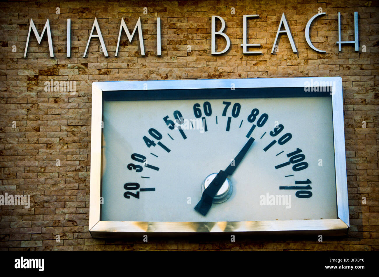 Temperature shown on the thermometer at South Beach in Miami Beach