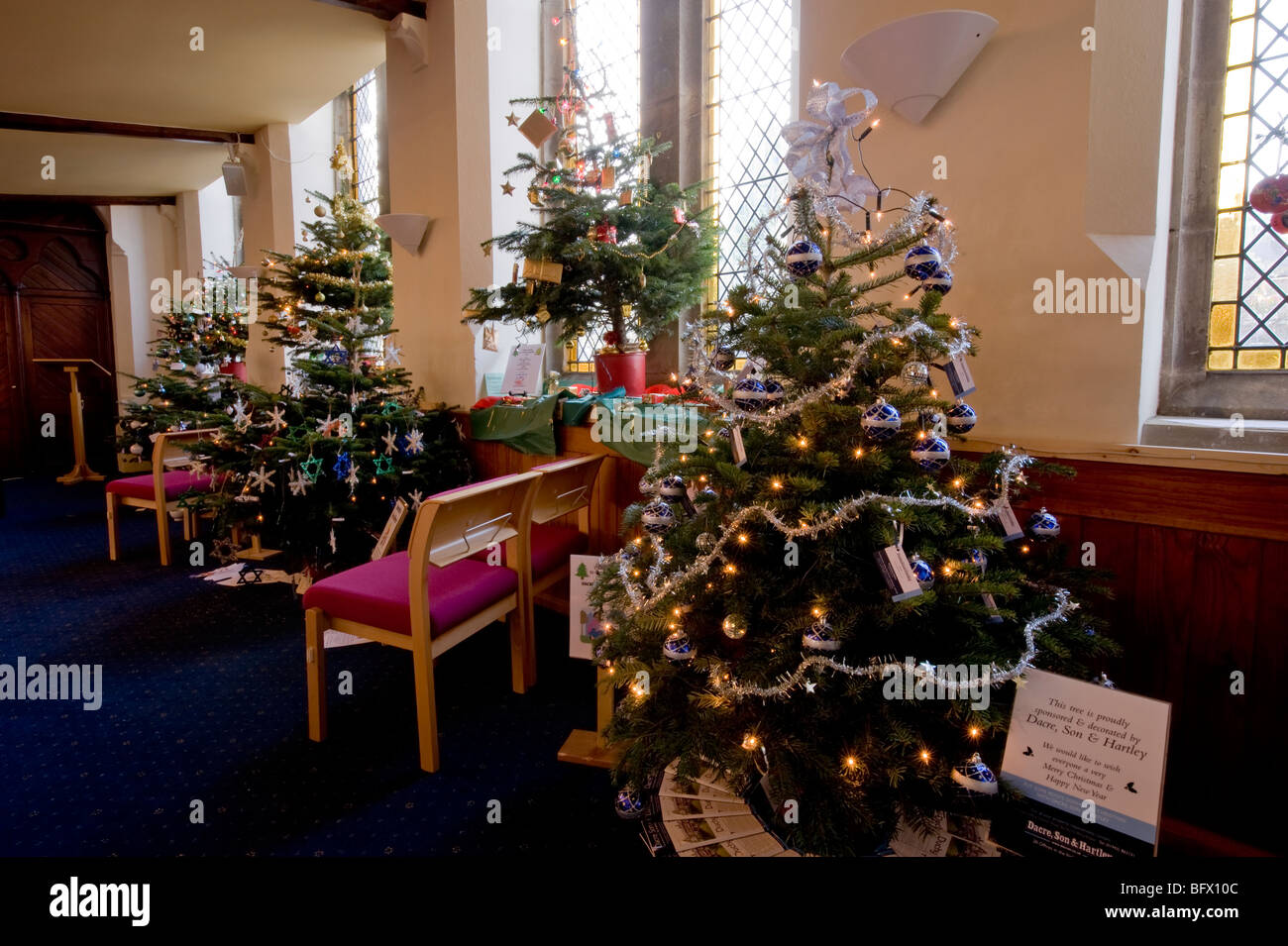 Burley in Wharfedale Methodist Church, Christmas tree festival Stock