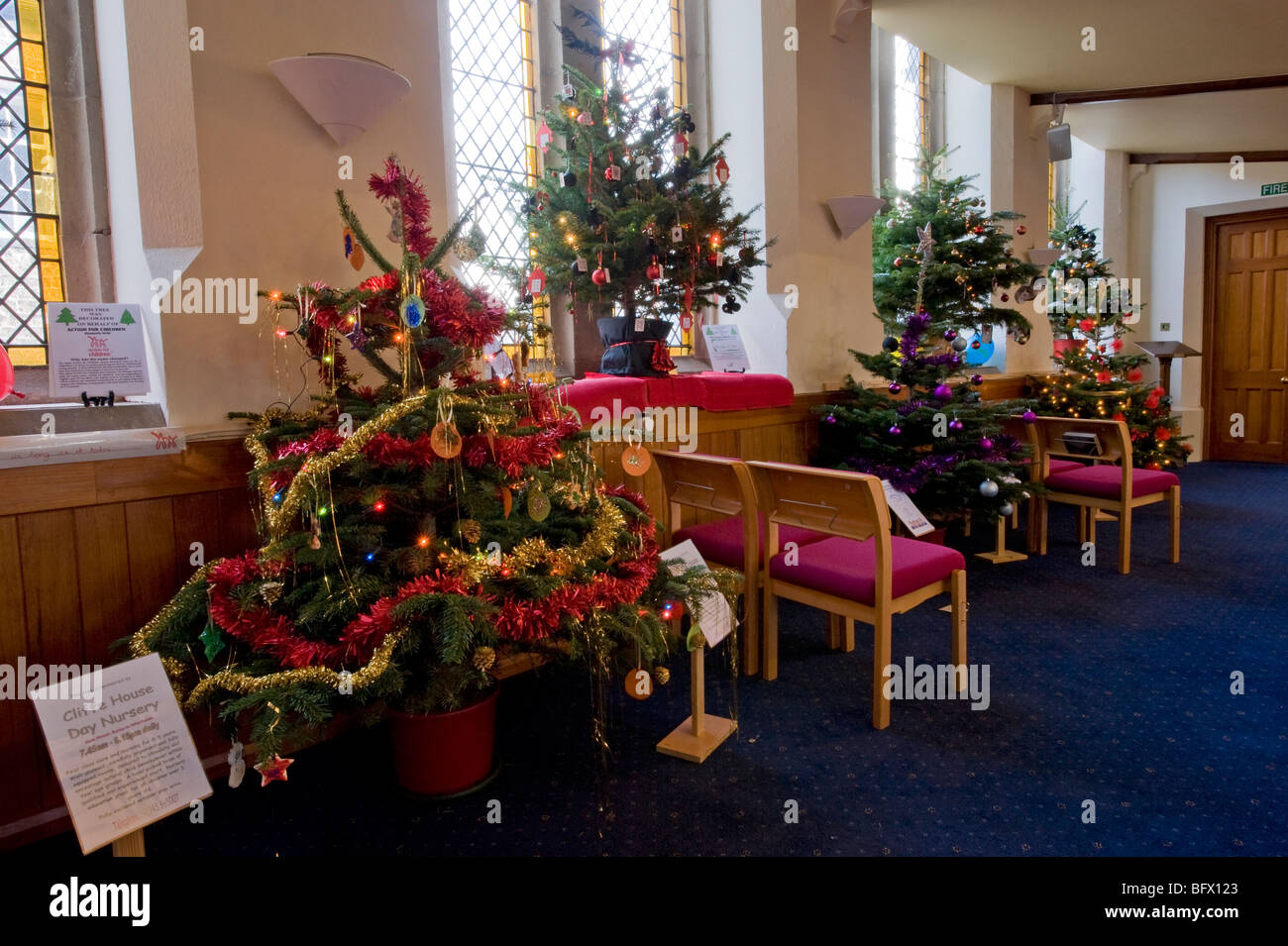 Burley in Wharfedale Methodist Church, Christmas tree festival Stock