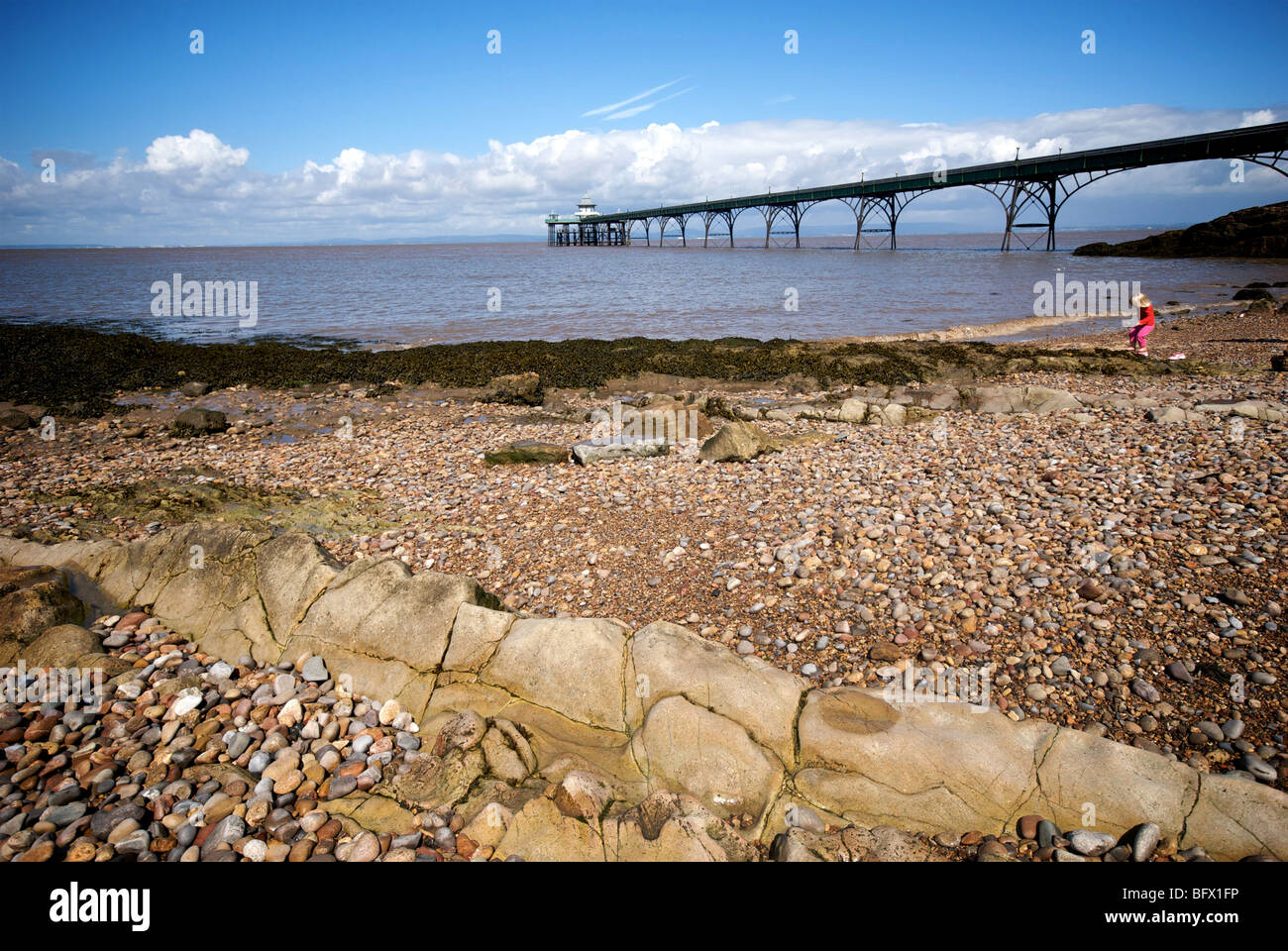 Clevedon North Somerset UK Pier Beach Sea Severn Estuary Stock Photo