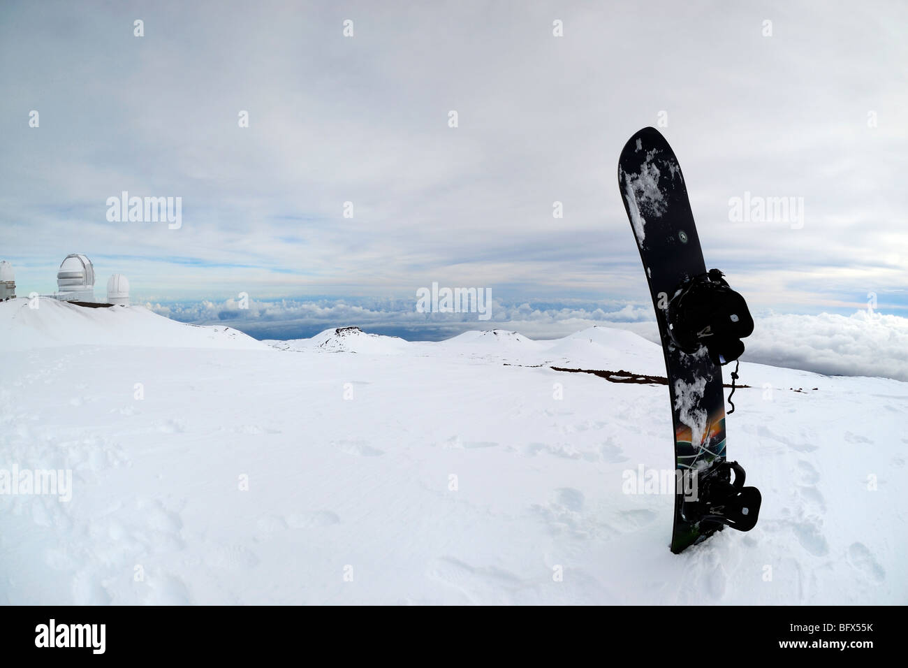 snowboard, Mauna Kea volcano, Highest point in Hawaii, 13796', The Big Island of Hawaii Stock Photo