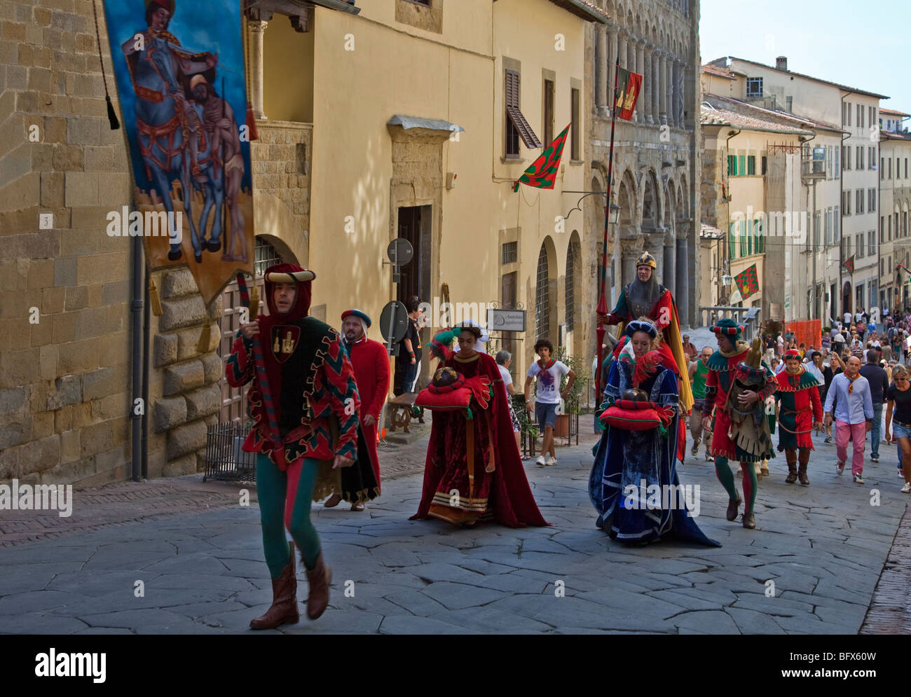 Italy,Tuscany,Arezzo,a medieval costume parade in Corso Italia Stock Photo