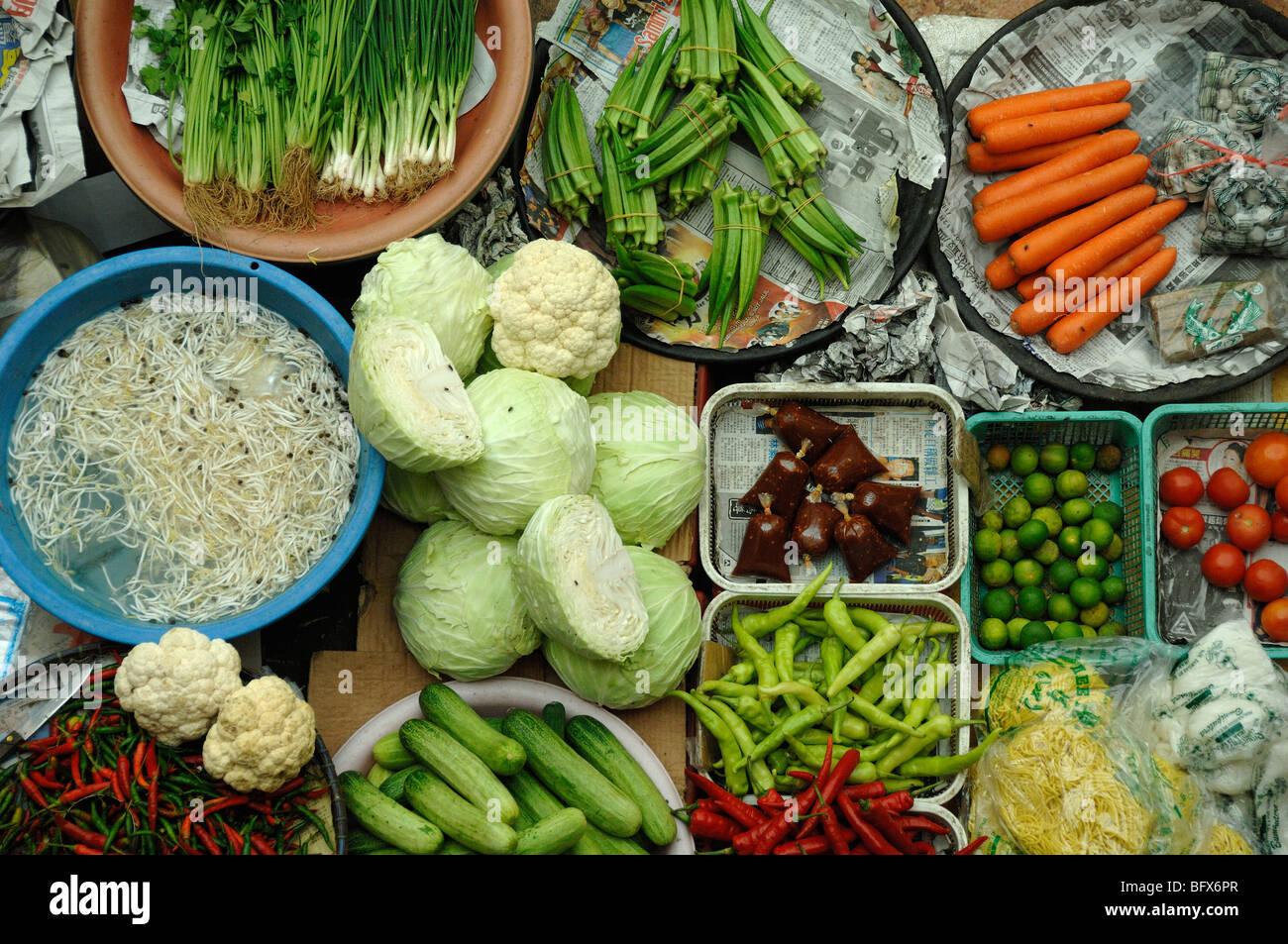 Display of Fresh Vegetables, Central Food Market, Kota Bahru, Malaysia