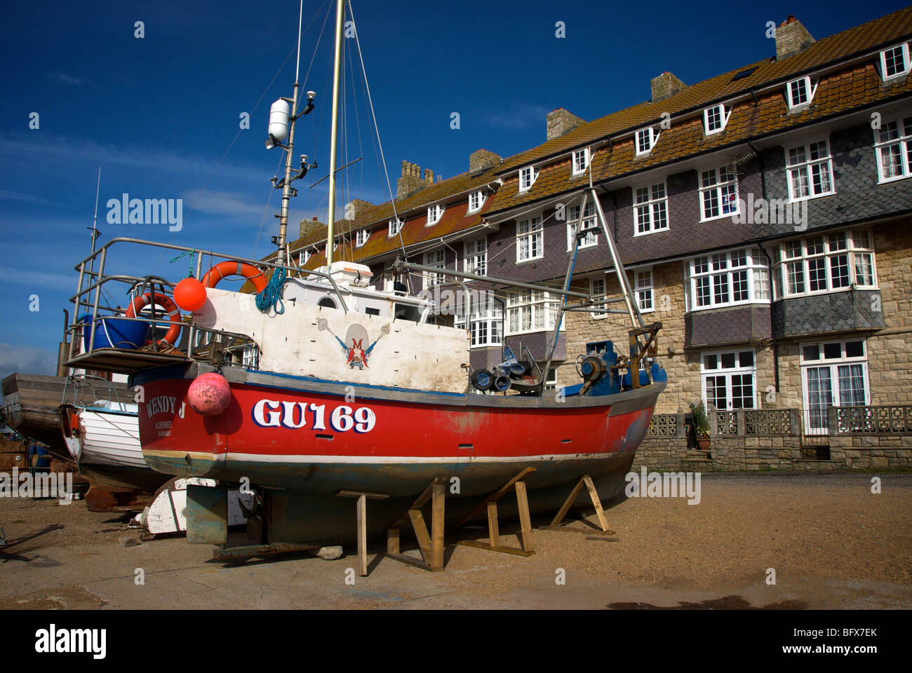West Bay Dorset UK Harbour Harbor Fishing Boat Stock Photo - Alamy