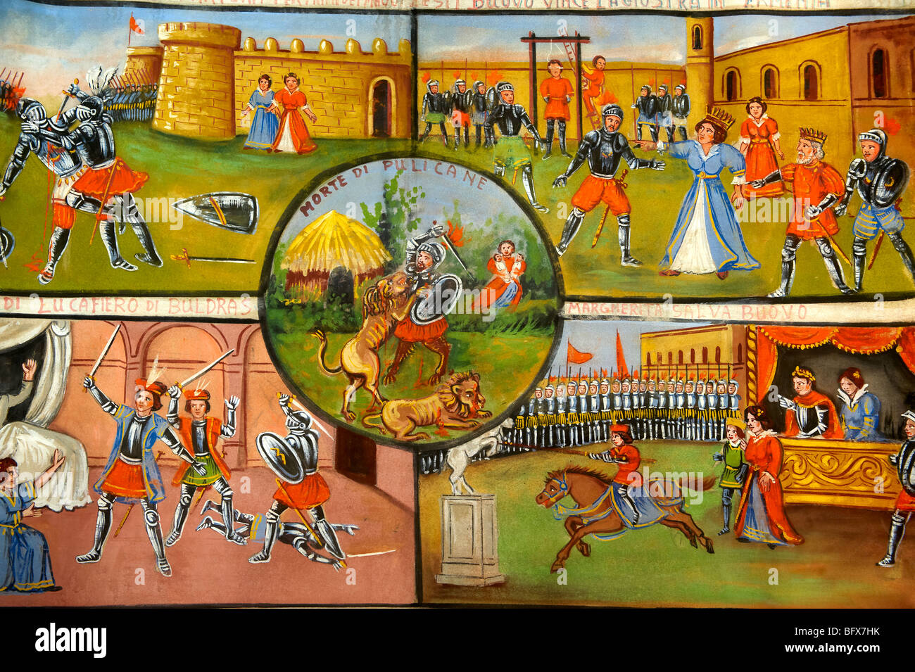 Folk art paintings depicting Sicilian historical stories, Palermo Pupet museum, Sicily Stock Photo