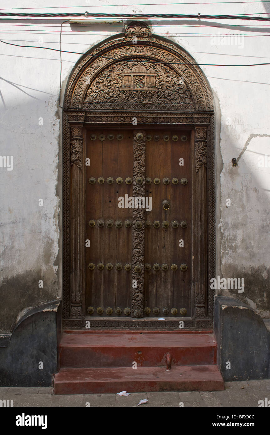 Carved wooden doors of stone town Stock Photo - Alamy