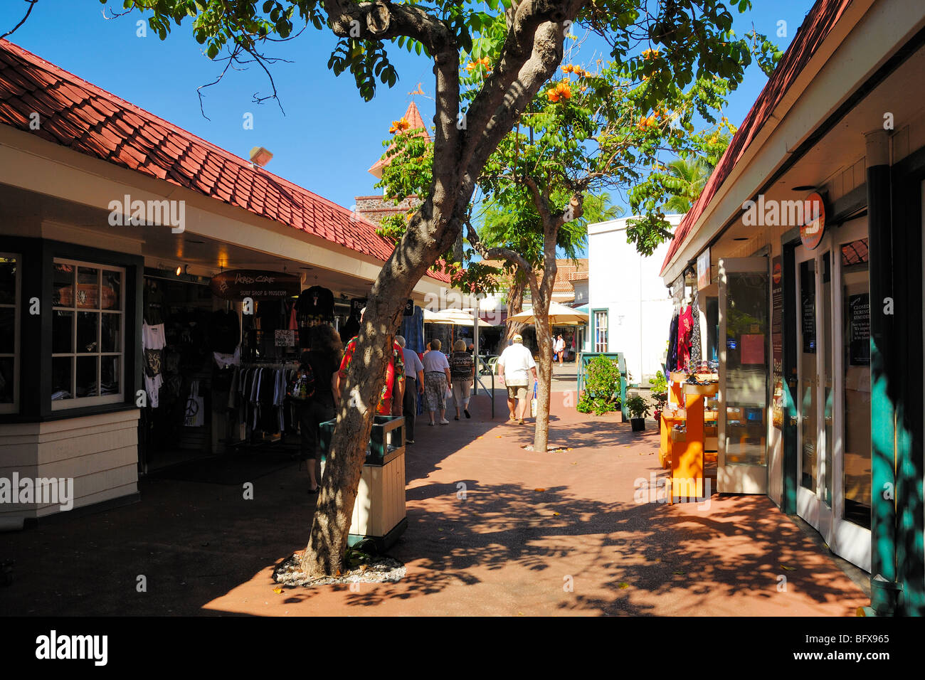 Kona Inn shopping village, Kailua Kona, The Big Island of Hawaii Stock Photo