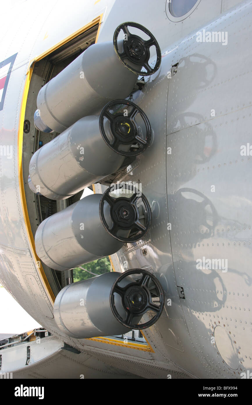 Detail of JATO bottles attached to a LC-130 , also called a ski-herc since it is capable of landing in the arctic and antarctic. Stock Photo