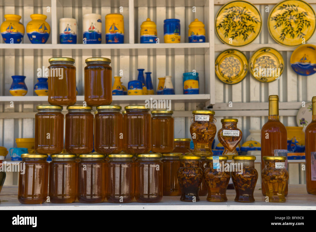 Greece. Zakynthos. Zakinthos, Zante Roadside shops market selling