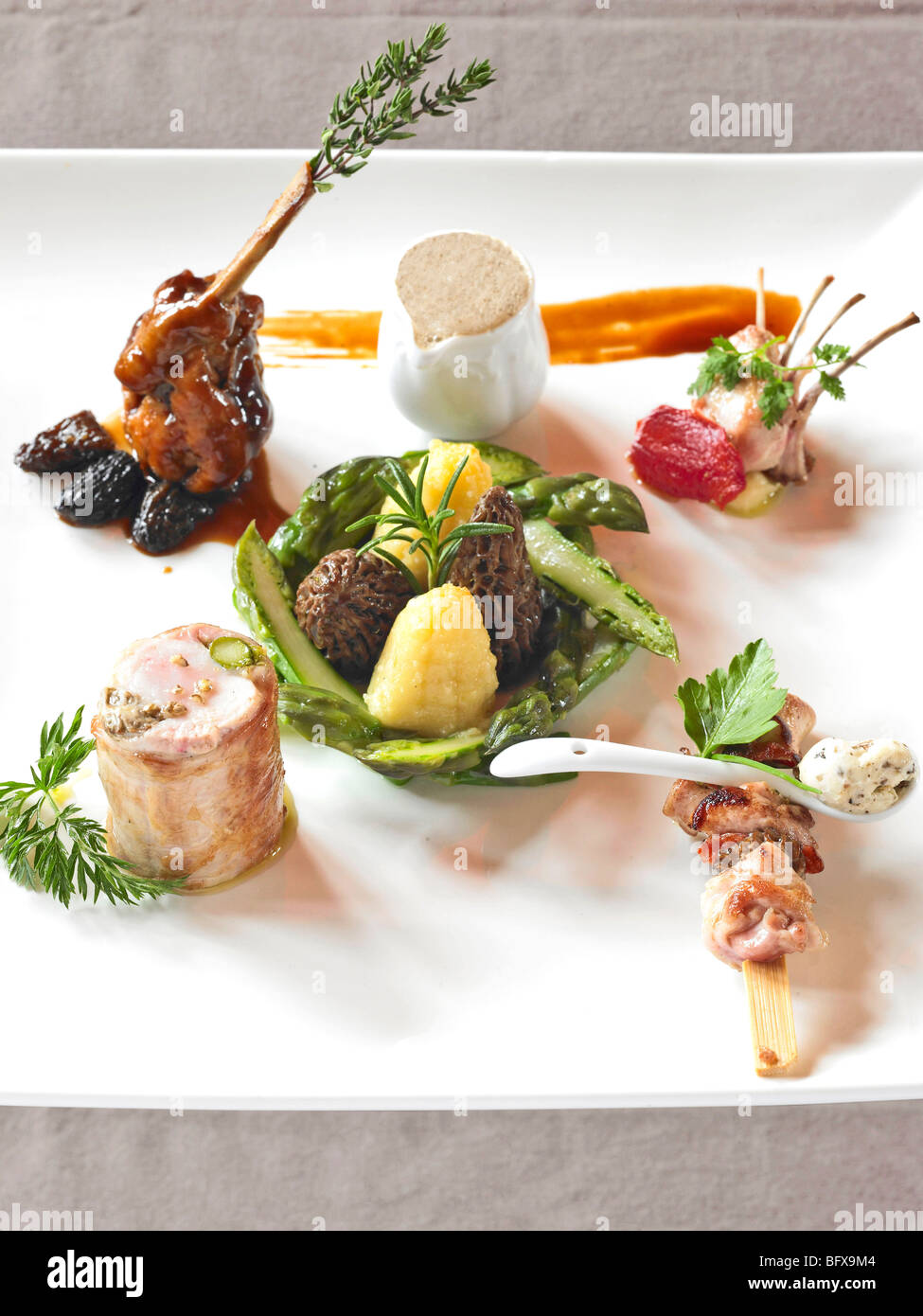 plate of assorted appetizers made of rabbit meat Stock Photo