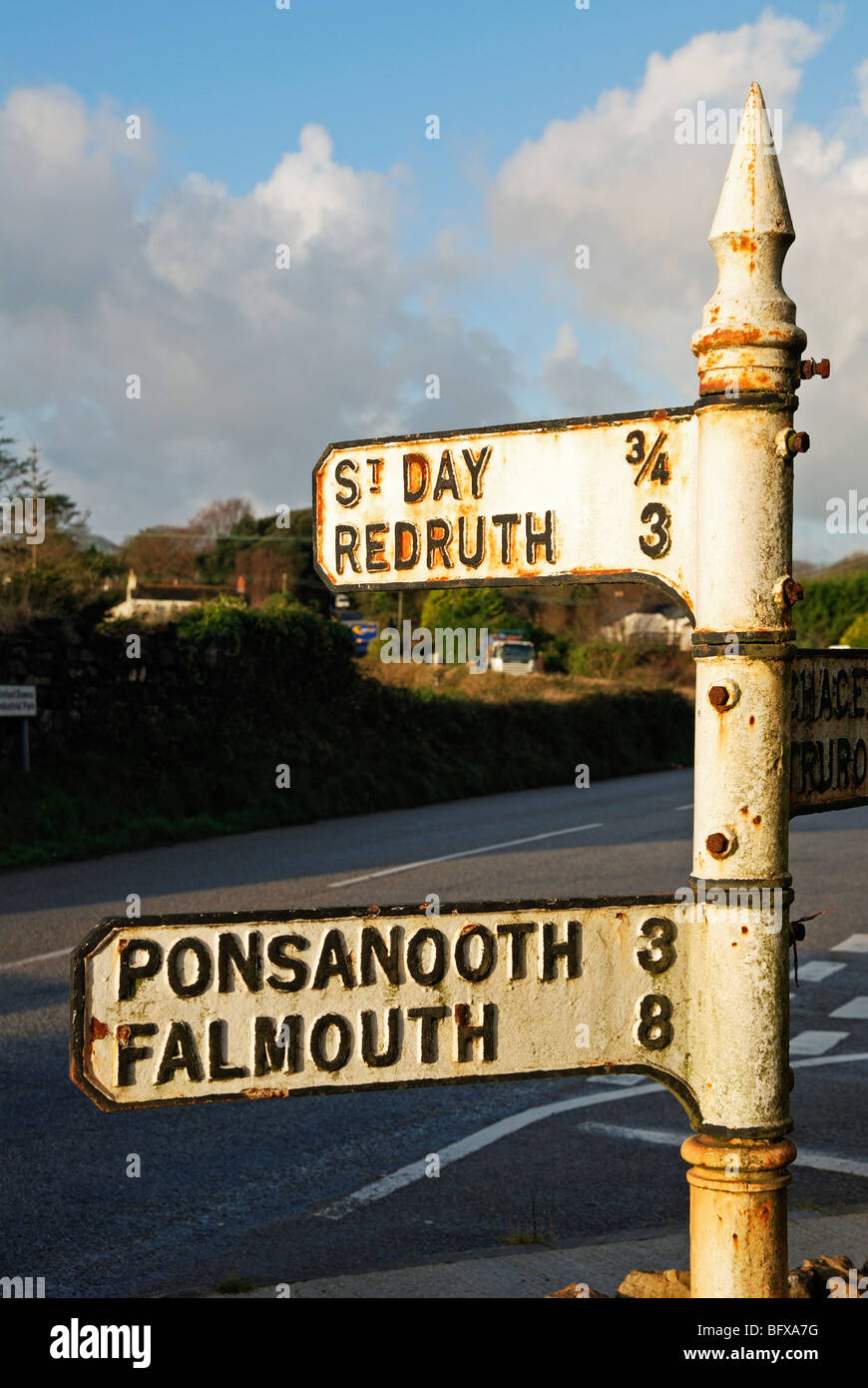 an old roadsign in cornwall, uk Stock Photo