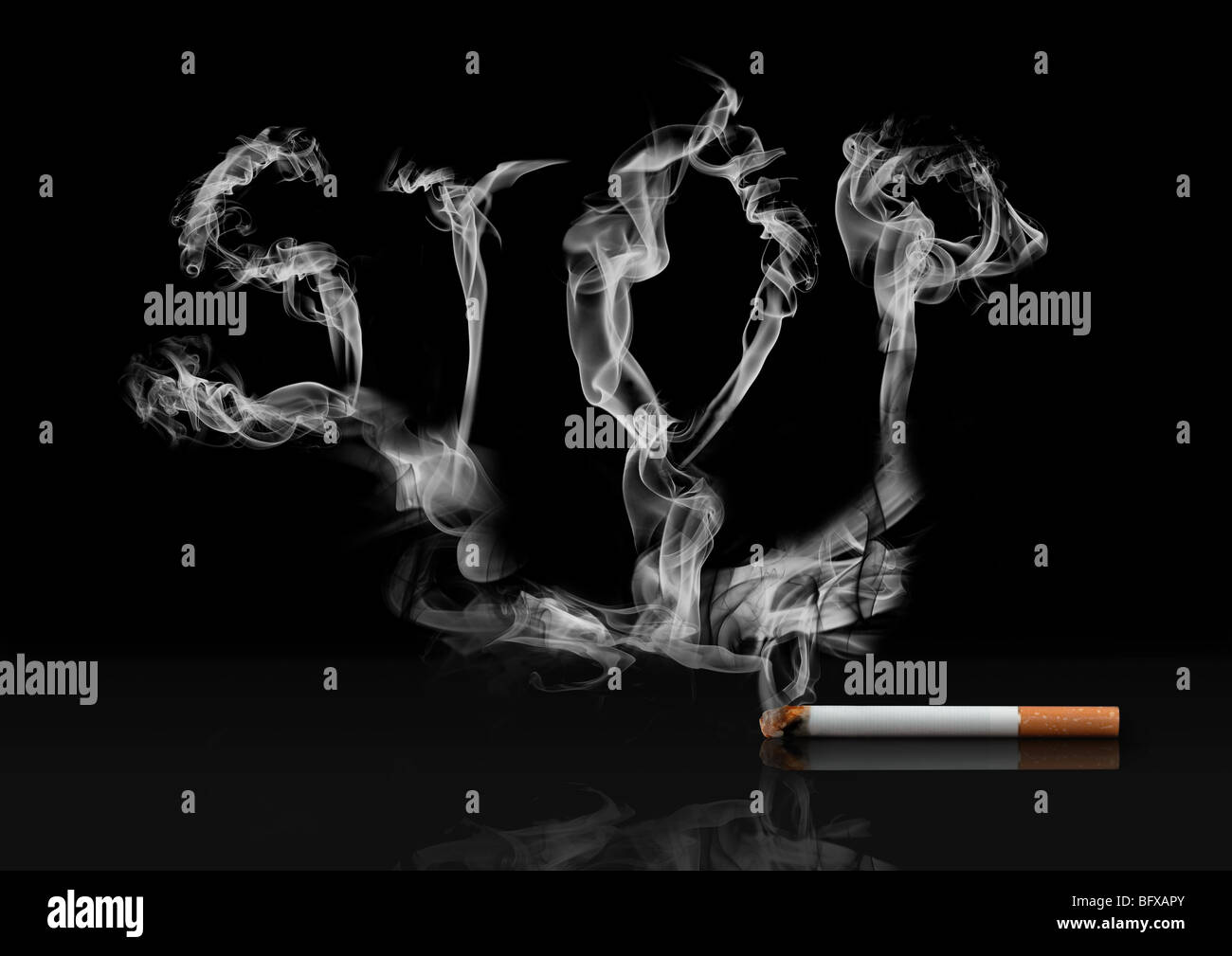 Glossy, smart looking 'Stop-Smoking' illustration where the smoke of a cigarette forms the word STOP. Stock Photo