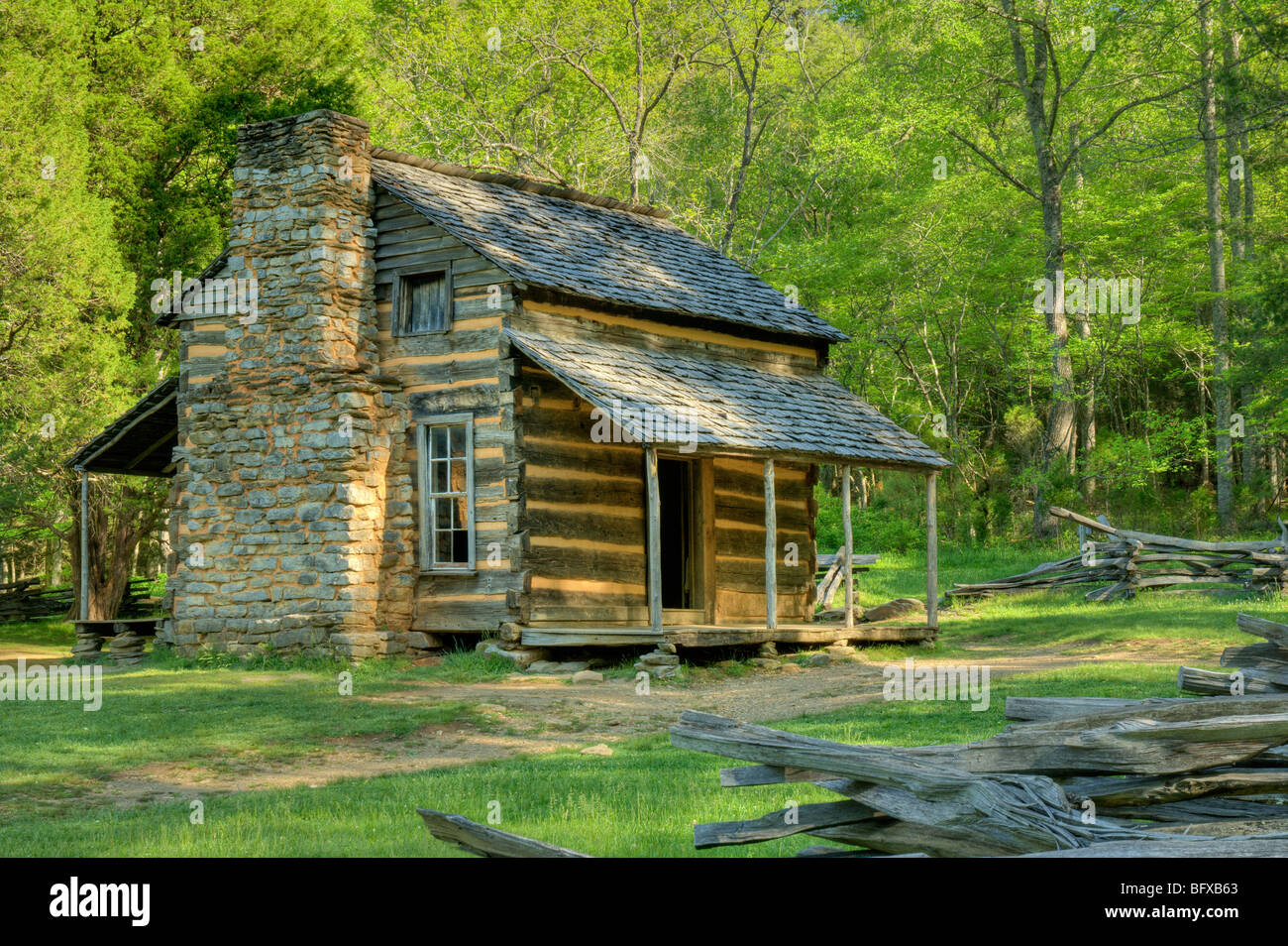 John Oliver's Cabin in Great Smoky Mountains National Park, Tennessee, USA.  Photo by Darrell Young. Stock Photo