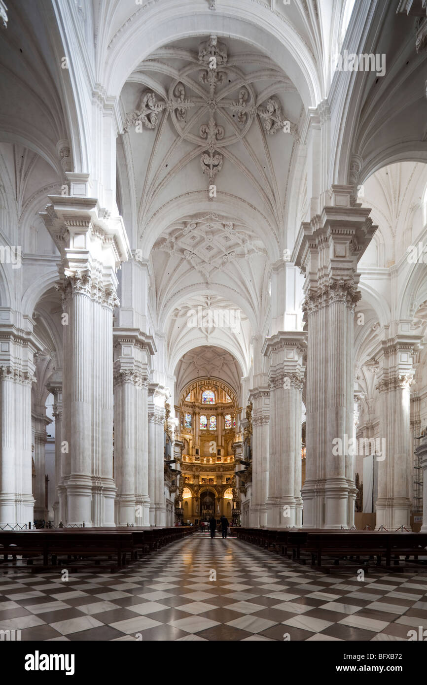 view of main nave, cathedral, Granada, Andalusia, Spain Stock Photo