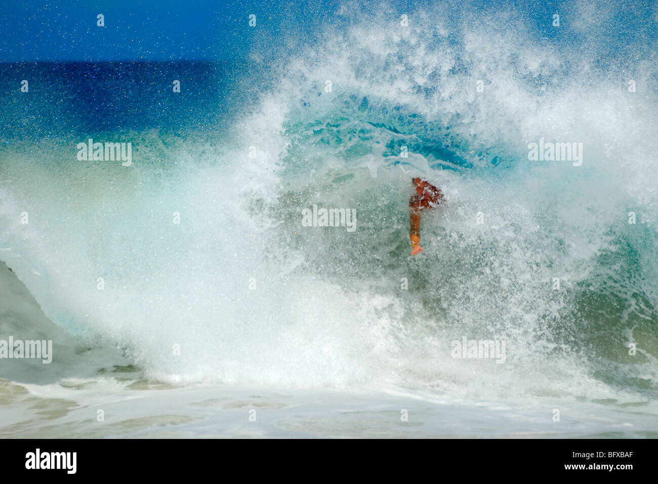 Large barreling wave, body surfer, Kekaha Kai park, Kua bay, Kailua Kona, The Big Island of