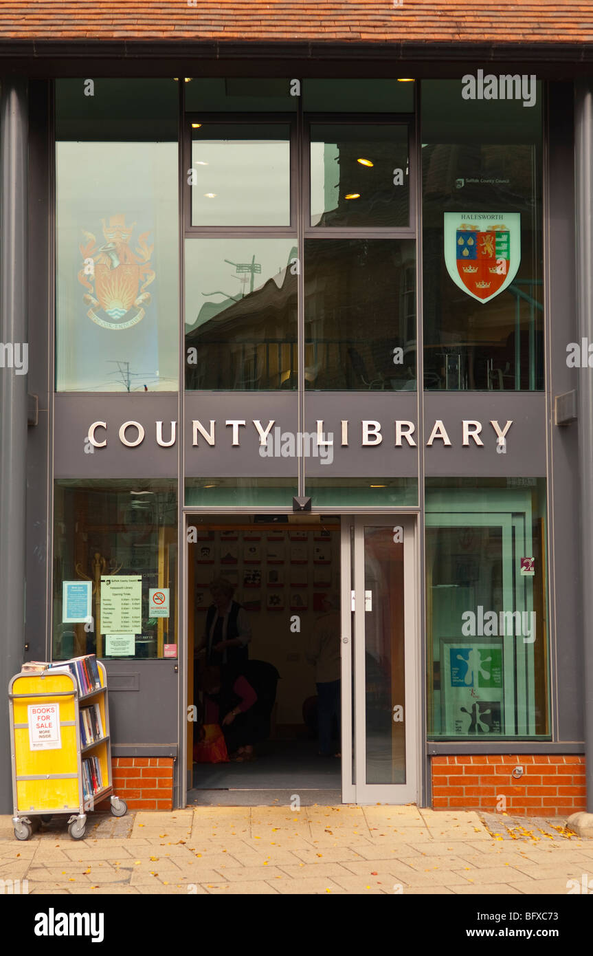 The County Library in the high street in Halesworth,Suffolk,Uk Stock Photo
